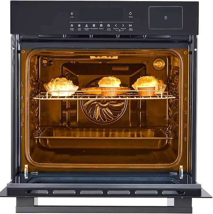 24 Inch Built-in Steam Oven, 3000W Convection Oven with Air Fry, 2.5 Cu. Ft. Capacity, Touch Control Digital Display, Multi-Function Cooking for Kitchen, Apartment, Cabinet Built-in