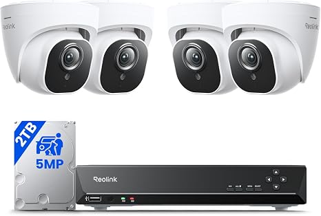 REOLINK 5MP 8CH Home Security Camera System with 2TB HDD RLK8-520D4-5MP | 4pcs 5MP Wired PoE IP Cameras Outdoor with Person/Pet/Vehicle Detection, 4K 8CH NVR with 2TB HDD for 24-7 Recording