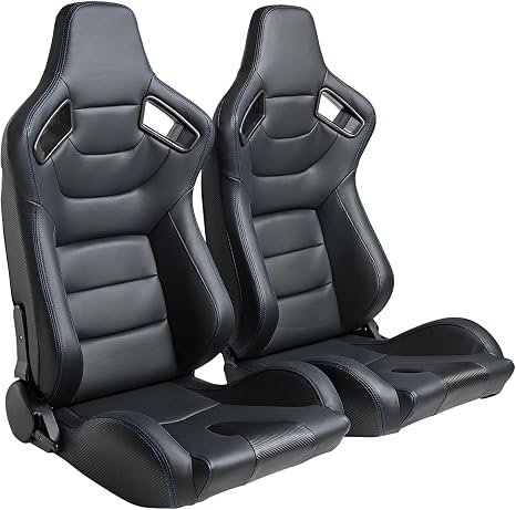 2-Pack Racing Seats, PVC Leather Bucket Seats, Black