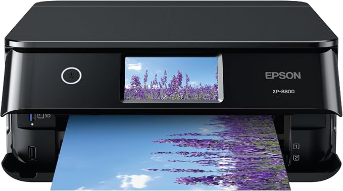 Epson Expression Photo XP-8800 Wireless Color All-in-One Inkjet Printer | 6-color photo print, scan, copy; up to 10 ppm, USB and memory card support; ideal for photos and creative projects