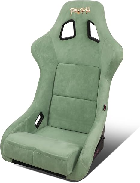NRG Innovations NRG-FRP-302OL-PRISMA Universal Fixed Back Bucket Racing Seat for 5-Point Harnesses, Size L, Olive Alcantara Material, 24" W X 35" H X 18" D
