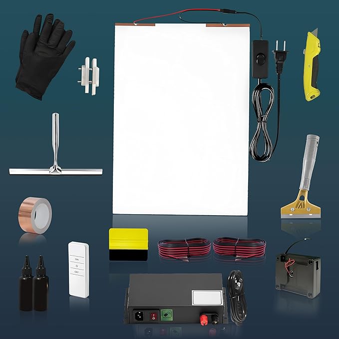 15-in-1 Smart Film Pro Kit Box – Switchable Adhesive Privacy Film Sample with DIY Installation Tools, Remote Control, 50W Transformer, Squeegee, Wires & Accessories