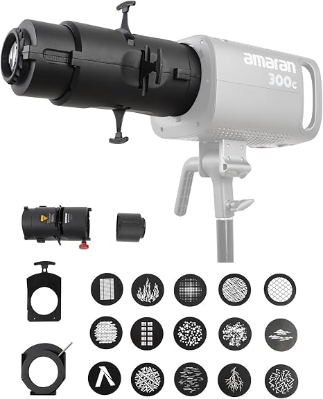 amaran Spotlight SE 36°Lens kit Lighting Modifier for amaran 150c 300c | Compact Bowens Mount Projection Lens suitable for 60/100/200 Series Includes 15 M-Size Gobo