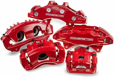 PowerStop Front Red Powder Coated Brake Caliper Pair for Jeep Wrangler 2007-17 | Jeep Wrangler JK 2018 - High-Temp Brake Caliper Upgrade, S5044EB