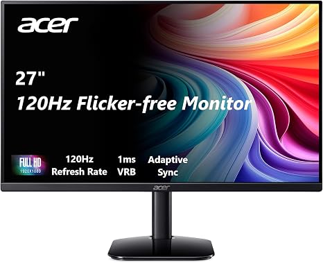 Acer 27in FHD 1920x1080 IPS 120Hz Office Monitor KB272 G0bi