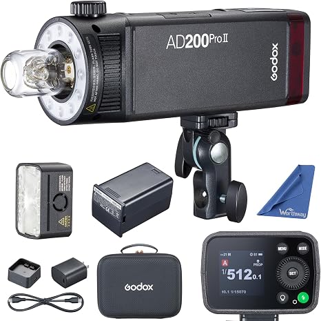 Godox AD200 Pro II AD200Pro II 200W TTL Pocket Flash Strobe Light | Improved Heat Dissipation, Adjustable Bi-Color Modelling Light, Color Screen, 1/512 to 1/1 Output, 500 Full Power Flashes