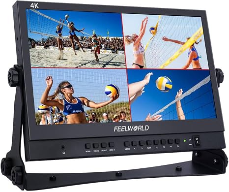 FEELWORLD ATEM156 Quad-Split Monitor 4K 15.6" Director’s Monitor with 4 x HDMI I/O Live Streaming Broadcast Display Screen for Switchers, Mixer, Studio, Television