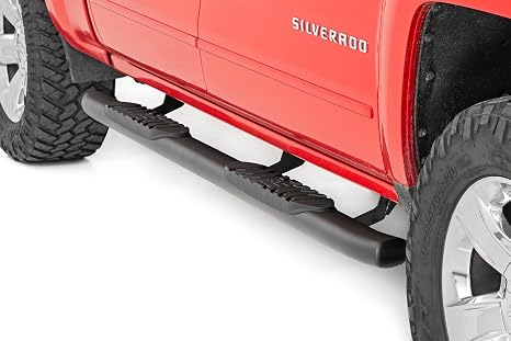 Rough Country Oval Nerf Steps for Chevy Silverado & GMC Sierra 1500/2500HD/3500HD (2007-2018) Crew Cab - OEM Style Rails with Built-in Side Steps