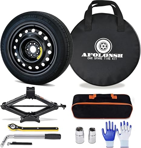 Spare Tire Kit Compatible with 2021-2026 Sienna | Complete Compact Spare Tire 145/85R18 with Pre-Mounted Steel Wheel | Includes 2 Ton Scissor Jack, Lug Wrench, Gloves & Tool Set
