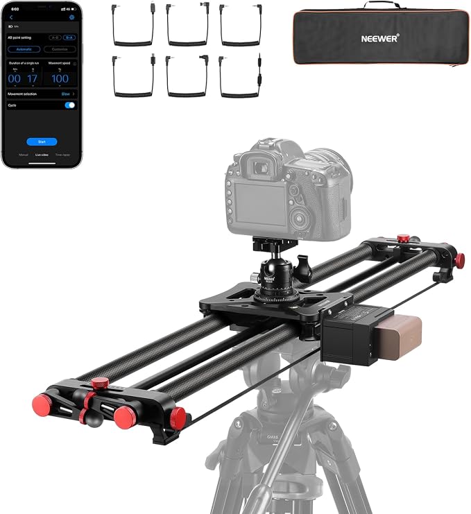 NEEWER 31.5"/80cm Motorized Camera Slider, DSLR Carbon Fiber Dolly Rail Slider with App Control, 4400mAh F750 Battery for Time Lapse Photography, Supports Video Mode, NOT Include Charger, ER1