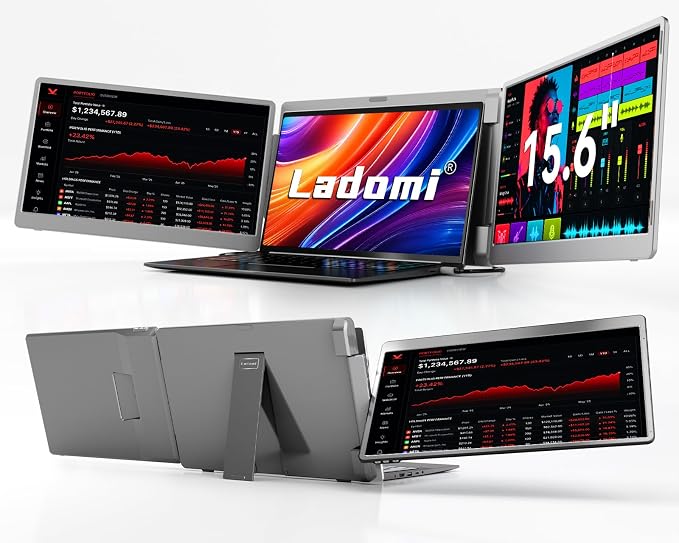 Laptop Screen Extender, 15.6" FHD Laptop Monitor Extender, Triple Portable Monitor for 12"-17.3" Laptops, Plug & Play, 360° Rotation Screen, Compatible with MacOS/Wins/Switch/Surface