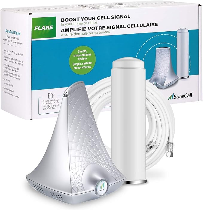 SureCall Flare Cell Signal Booster for Working from Home up to 2500 sq ft, Boosts 5G/4G LTE, Omni Outdoor Antenna, Multi-User All Carrier, Verizon AT&T Sprint T-Mobile, FCC Approved, USA Company