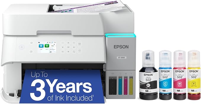 Epson EcoTank ET-3950 Wireless Color All-in-One Supertank Printer | Cartridge-free print, scan, copy; up to 18 ppm, borderless photo printing, ADF; ideal for home and small offices