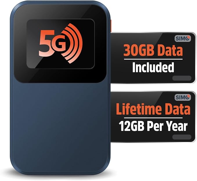 SIMO Solis Edge, 5G WiFi Hotspot with 1GB/Monthly + 30GB Global Data | Home, Enterprise and Travel WiFi - 140+ Countries Coverage, Auto-Switching 300+ Carriers, No SIM Required, No Contract Needed
