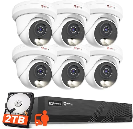 Anpviz 8CH 4K PoE Security Camera System, 6pcs 8MP Wired PoE IP Cameras | Human Vehicle Detection, Smart Dual Light Color Night Vision, 4K/8MP 8CH NVR with 2TB HDD for Business Home (U Series)