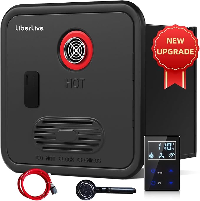 RV Tankless Water Heater Propane, On Demand Instant Gas RV Hot Water Heater, DC 12V, 15 x 15 inch Door & Front Water Outlet, 55000 BTUs 3.9 GPM, Compatible with All RVs, Camper, CSA Certificated