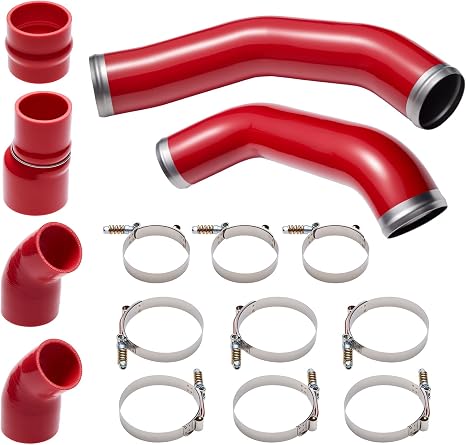 Turbo Intercooler Piping Compatible with 2013-2018 Dodge Ram 2500/3500 6.7L Cummins Diesel, Stainless Steel Intercooler Pipe Kit Hot & Cold Side, Red