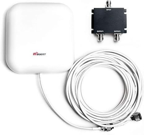 HiBoost Wide Band 698-2700 MHz Wall Mount Panel Antenna with 2 Way Splitter N-Female Connectors,50FT N-Male to N-Male Coaxial Cable for Signal Booster,Compatible with All US Carriers 2G/3G/4G LTE