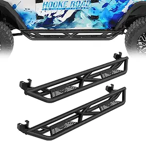 Hooke Road JK Side Step 3-Tube Running Boards for 2007-2018 Jeep Wrangler JKU 4 Door Only, Heavy Duty Steel Step Bar with Non Slip Pads