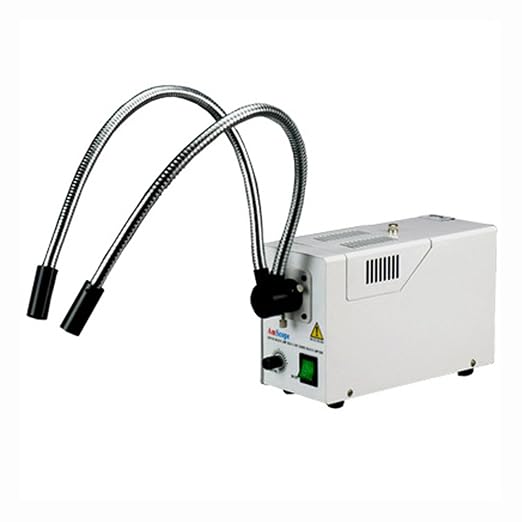 AmScope HL250-AY Dual-Gooseneck Fiber Optic Stereo Microscope Light, 150W | 150W Fiber Optic Illuminator Adjustable Light Intensity Flexible Gooseneck Design