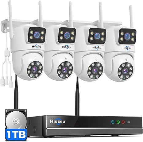 Hiseeu Wireless Security Cameras Outdoor, Outdoor Cameras for Home Security | 5G & 2.4G WiFi Pro, Dual Lens, 360° Pan & Tilt, Auto Tracking, Color Night Vision, 1TB HDD No Subscription, Need Plug In