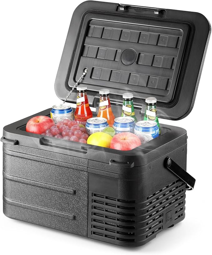 DOGHLY 12V Car Refrigerator, 11QT(10L) Portable Electric Cooler, -4℉-68℉ | 12V/24V DC and 110-240V AC, Portable Car Fridge with Wheels, Compressor Freezer for Truck, Camping, Road Trip, Black