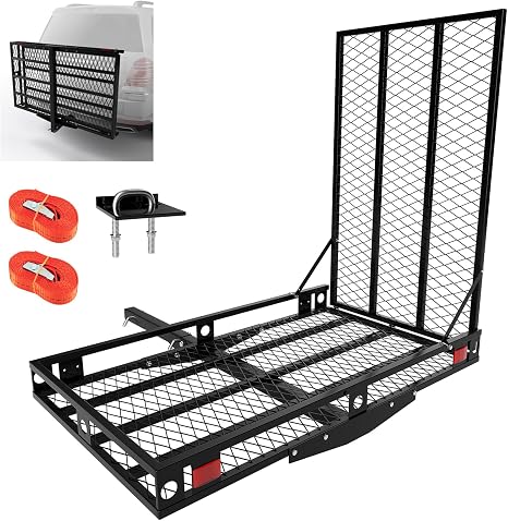 Goplus Mobility Scooter Carrier, 50” x 29.5” Folding Wheelchair Carrier for Car with 42” Ramp, Stabilizer & 2 Tie Down Straps, 500 LBS, Fit 2" Hitch Receiver, Hitch Cargo Carrier for SUV Car