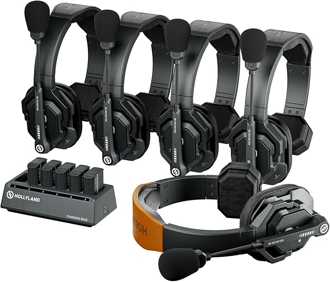 Hollyland Solidcom SE Full Duplex 5-Users ENC Noise Cancellation Wireless Intercom Headset System 1100ft Team Communication with PTT Mute Single Ear Headset for TV Film Production (2.4GHz Version) | PTT Mute Single Ear for TV Film Production, System 1100f