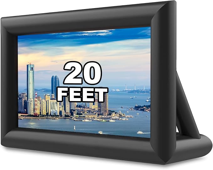 20 feet Inflatable Portable Projector Movie Screen - Huge Air-Blown Cinema Projection Screen Package with Rope, Blower,Tent Stakes - Front & Rear Projection,for Outdoor Party Backyard Pool Fun