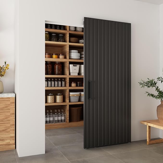 BARNSMITH 36"x84" Concealed Sliding Barn Door with Soft Close Mechanism, Black Vinyl Wrapped Hidden Barn Door, Fits Opening 32"-34" x80'', Widely Used, for Interior Using