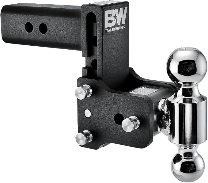 B&W Trailer Hitches Tow & Stow Adjustable Trailer Hitch Ball Mount - Fits 2.5" Receiver, Dual Ball (2" x 2-5/16"), 5" Drop, 18,000 GTW - TS20037B
