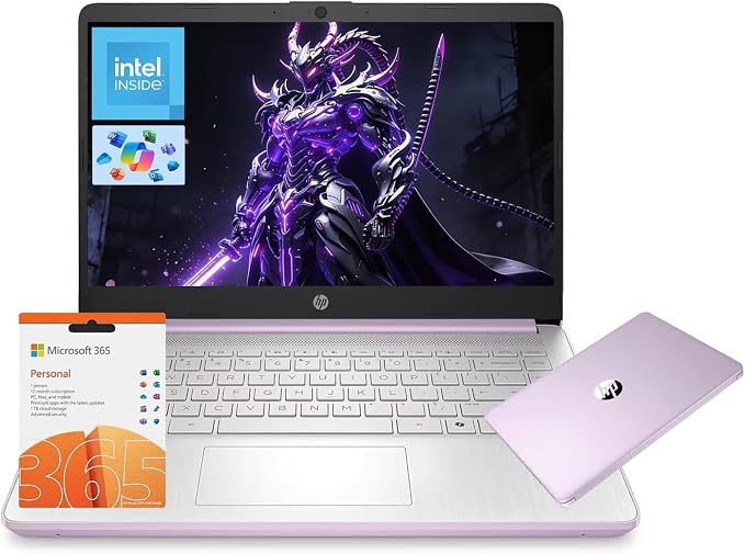HP 14" Laptop, Intel Processor N150 (Beat i3) 8GB RAM 128GB UFS 1-Year Office 365 Copilot AI Win11 WiFi6 Computer for Creator Business Gaming Student College