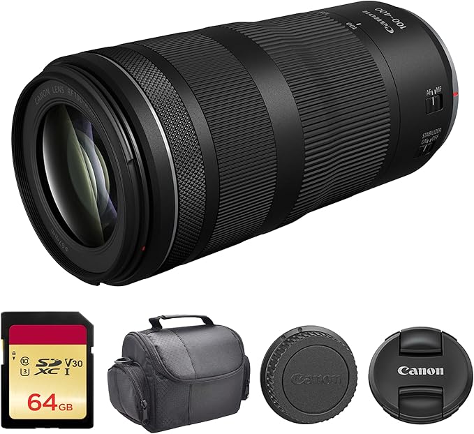 Canon RF 100-400mm f/5.6-8 IS USM Lens | Lightweight Telephoto Zoom with Optical Image Stabilization, Fast Nano USM AF & Compact Design | For Wildlife & Sports Photography (5050C002) + 64GB Card + Bag
