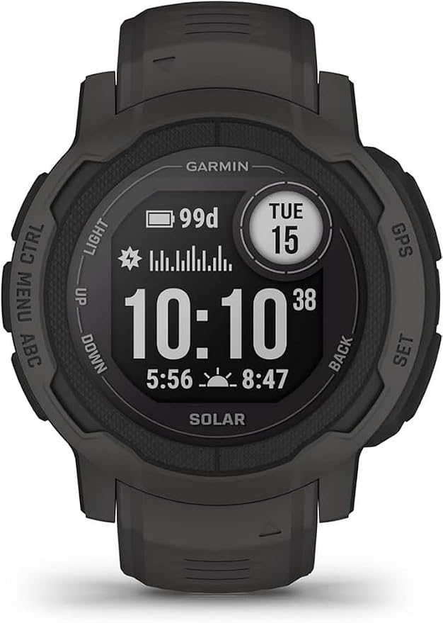 Garmin Instinct 2 Solar, GPS Outdoor Watch, Solar Charging Capabilities, Multi-GNSS Support, Tracbak Routing, Graphite (Renewed)