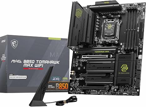 MSI MAG B850 Tomahawk MAX WiFi Motherboard, ATX - Supports AMD Ryzen 9000/8000 / 7000 Processors, AM5-80A SPS VRM, DDR5 Memory Boost 8400+ MT/s (OC), PCIe 5.0 x16, M.2 Gen5, Wi-Fi 7, 5G LAN