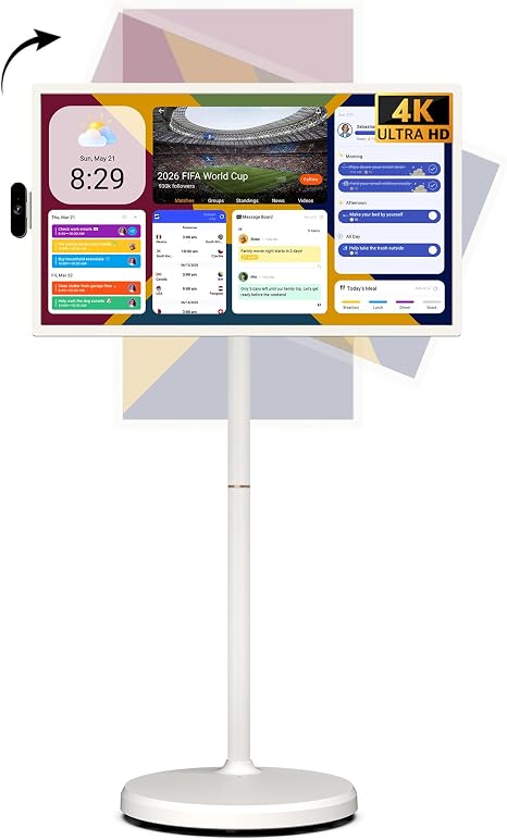 ApoloSign 32 Inch 4K UHD Smart Portable TV on Wheels, Android 16 EDLA Certified, 256GB Storage, Built-in 15000mAh Battery, Voice Remote, Touch Screen TV with Rolling Stand for Home, Office - Gen2