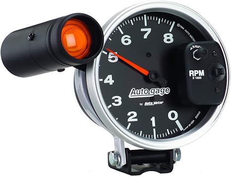 AUTO METER 233905 Autogage Monster Shift-Lite Tachometer, Black dial/Silver bezel, 5.000 in.