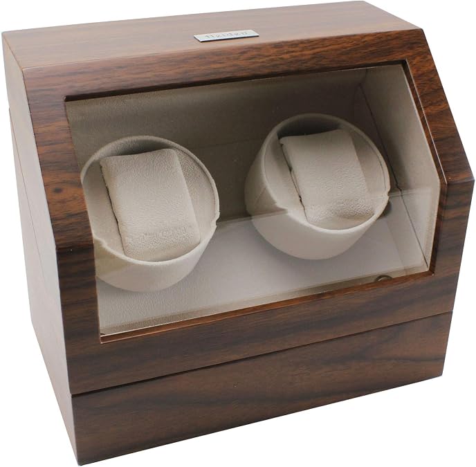 Heiden Double Watch Winder in Walnut - Automatic Watch Window for 2 Watches - Japanese Motor - Zero Magenetization - Use Batteries or Adapter Dual Watch Winder for Automatic Watches for Rolex
