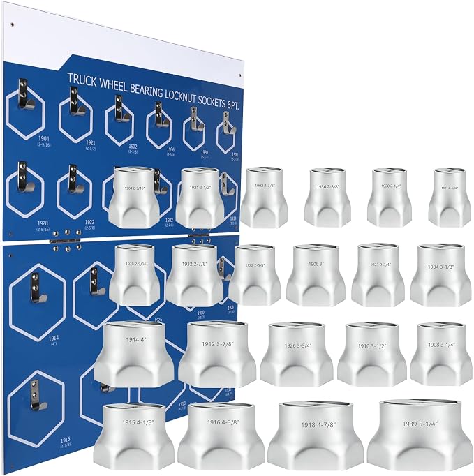 6-Point Truck Wheel Bearing Locknut Socket Set with Display Tool Board 9850