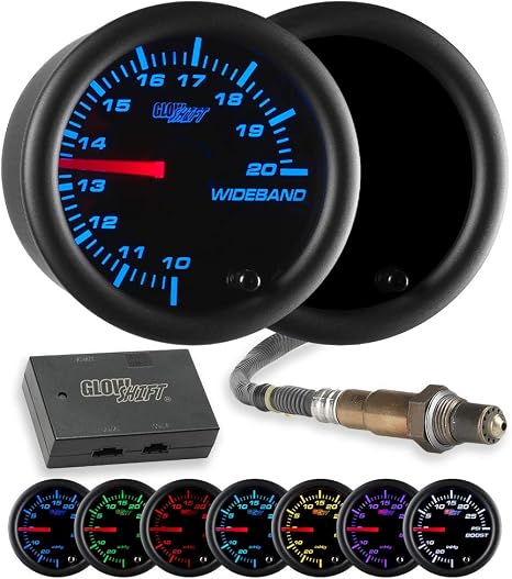 GlowShift Tinted 7 Color Analog Wideband Air Fuel Gauge Kit, 2-1/16" 52mm
