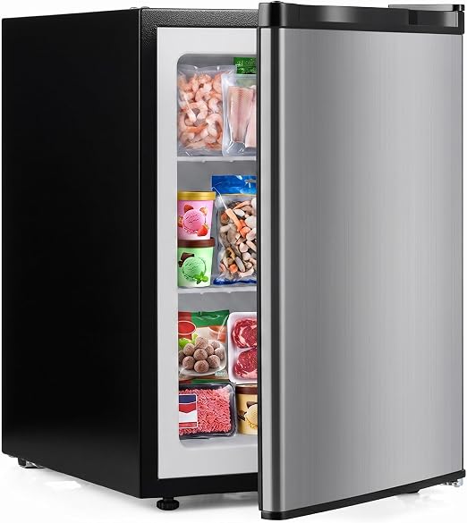 DORTALA Mini Freezer, 2.1 Cu.Ft Small Compact Upright Freezer with Reversible Door, Adjustable Thermostat, Removable Shelves, Quiet Freezer for Dorm Office Apartment (Silver)
