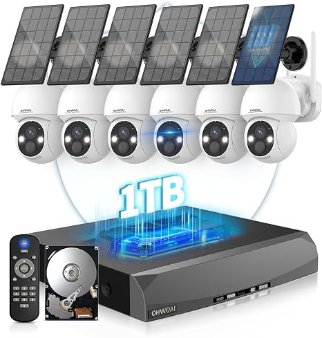 Solar Powered Wireless Security Camera System, Outdoor PTZ Surveillance Kit