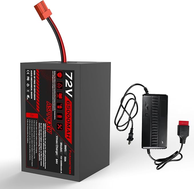 72V 65Ah High‑Capacity Power Source – Car‑Grade Lithium Cells, 50A Protection, LED Fuel Indicator, Anderson Output, 3A Charger Included – Works with 250W–3500W E‑Bikes/Scooters/Motorcycles