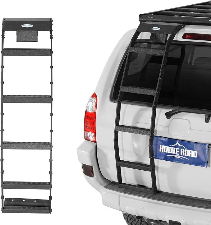 Hooke Road 4Runner Rear Hatch Ladder for 2003-2009 Toyota 4Runner 4th Gen Without Spoiler, Sturdy Tailgate Roof Rack Access Ladder with 5 Non-Slip Step Pedal Load 260-lb