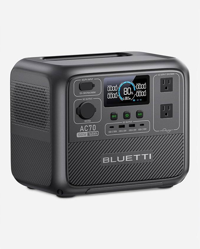 BLUETTI AC70 Portable Power Station 768Wh 1000W LFP Battery Solar Generator