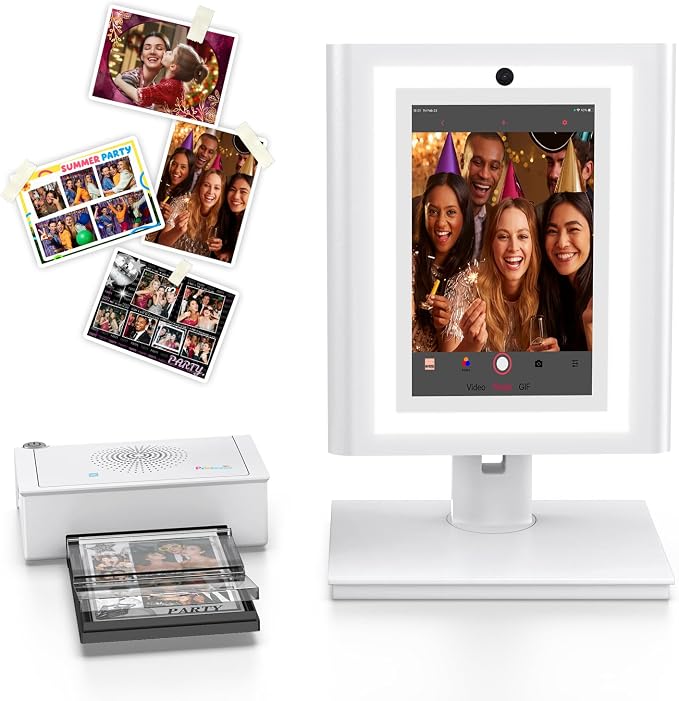 Desktop Photo Booth Machine with Instant Printer, LED Ring Light | 10.1" Touchscreen Event Photo Booth, Custom Photo Frames, Supports App Sharing, for Weddings, Parties, Corporate Events