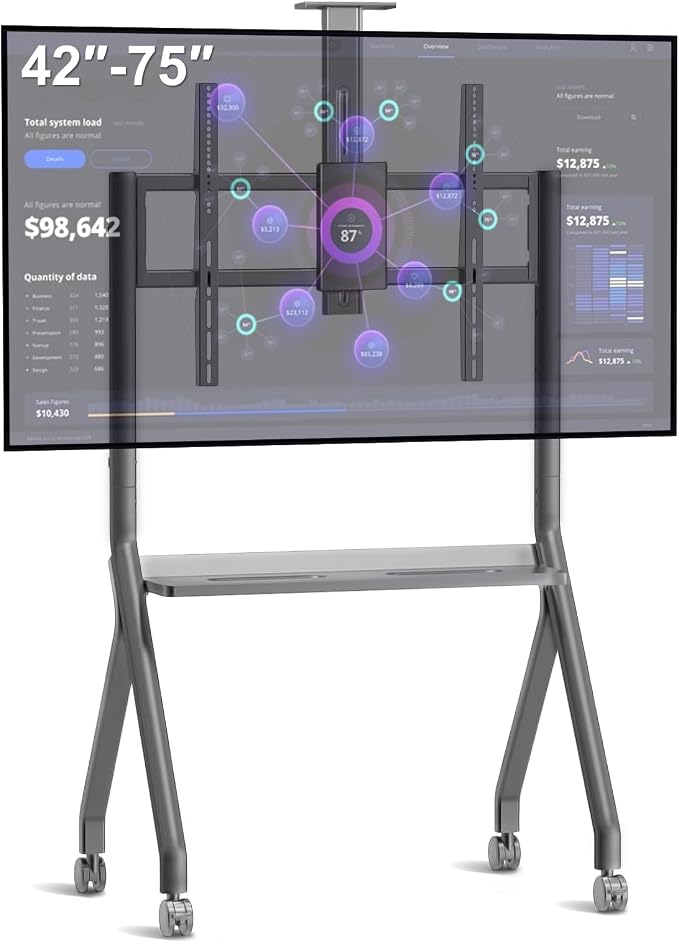 Smart Board Stand for 42"– 75" Interactive Smart Whiteboard, Height Adjustable Mobile Portable Stand with Four Lockable Wheels for Classroom Home Office Business Studio