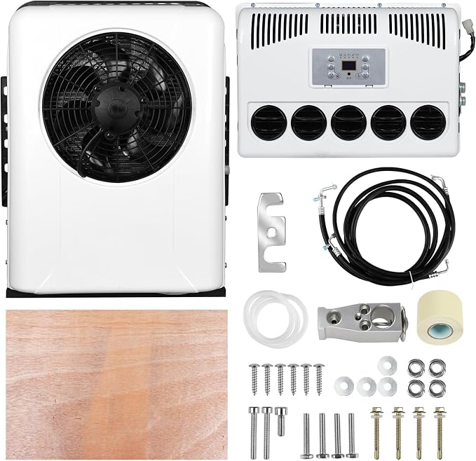 12V Truck Cab Air Conditioner 12000BTU, Electric RV Truck Air Conditioner Camper A/C Unit, Split AC Quiet Van A/C for RV Caravan, Semi-Truck, Tractor, Crane, Pickup, Excavators