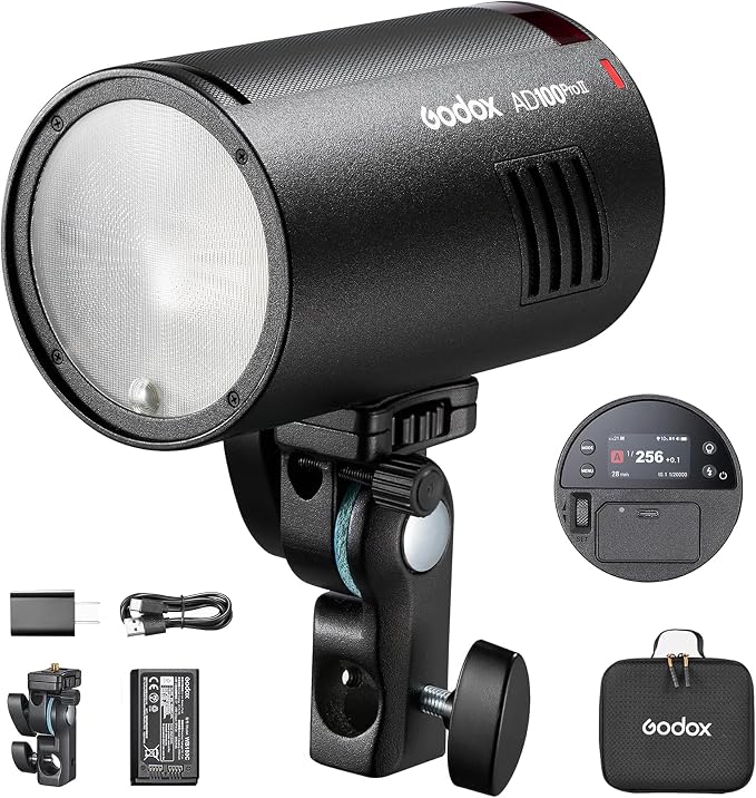 Godox AD100 Pro II AD100ProII Pocket Flash, 100Ws Strobe Light One-Touch Sync with X3/X3Pro, 2.4G TTL 1/8000s HSS,490 Full Power Flashes,0.01~1.5s Recycle Time (AD100ProII)