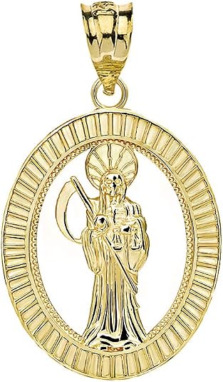 10k Gold Santa Muerte Oval Charm Pendant